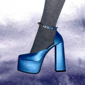 6.5 baby blue rhinestone strap platform heels
